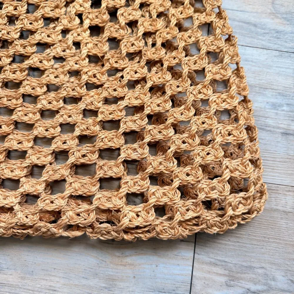 Vintage 1970s Macrame Market Bag Boho Jute Crochet Net Shopper Beach Tote Hippie